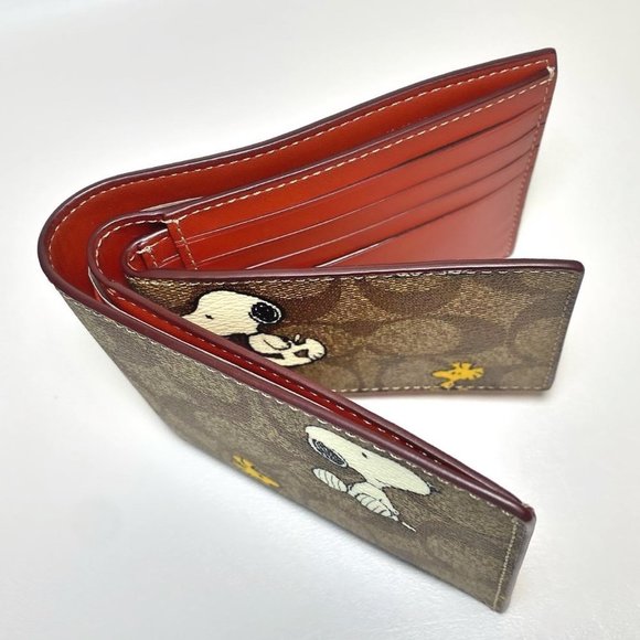 Coach X Peanuts 3 In 1 Wallet Signature Canvas With Snoopy & Woodstock Print - Picture 6 of 8